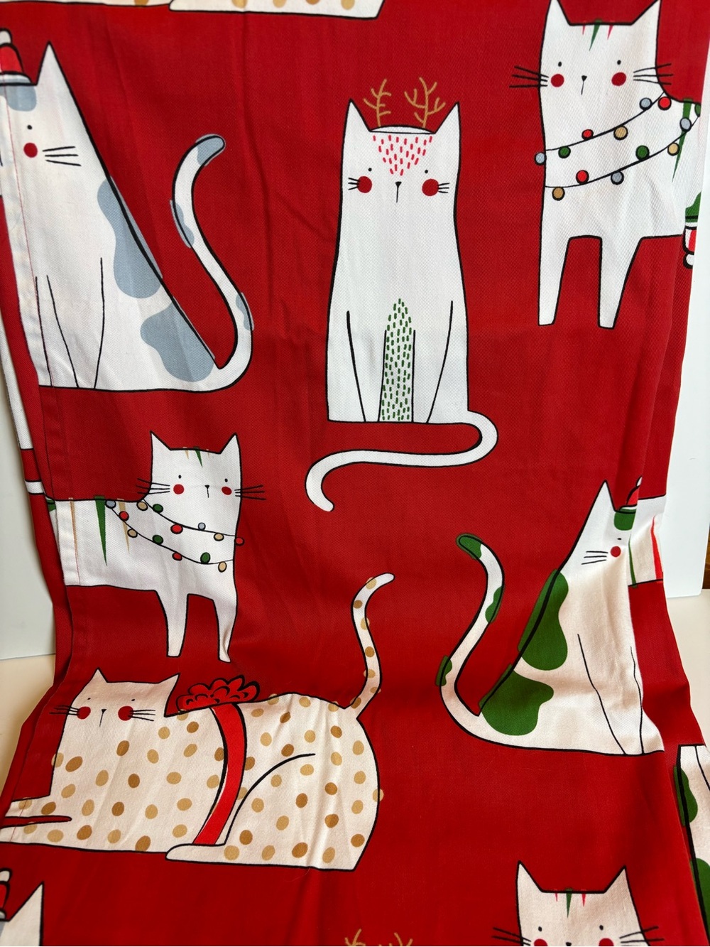 Jingle & Joy Seasonal- Christmas Cats Fabric Shower Curtain-Red - Picture 4 of 7